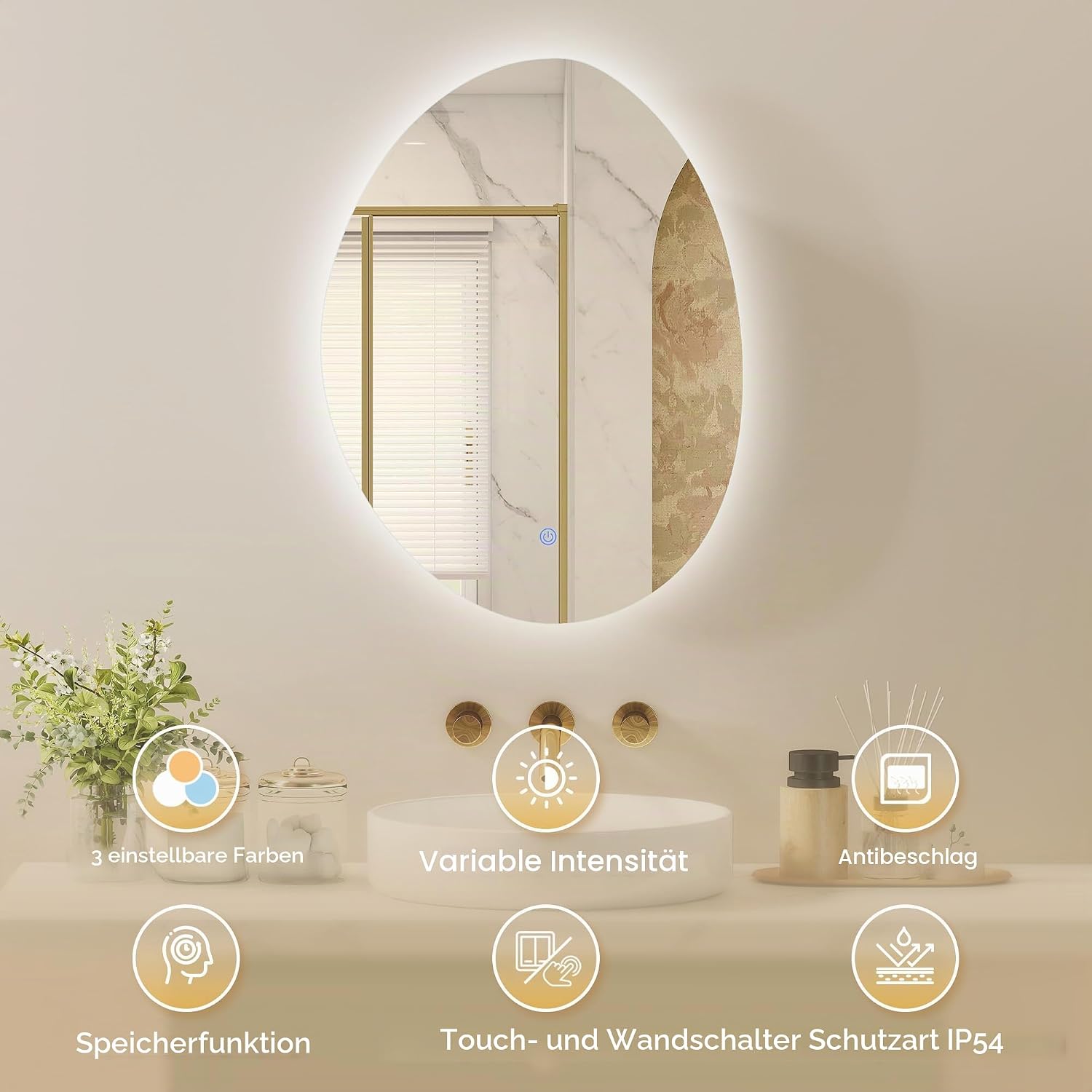 HOMCOM Wandschrank für Badezimmer mit Spiegel und LED-Beleuchtung, 50 x 14 x 70 cm, Badezimmerschrank mit Antibeschlagfunktion, 3 Lichttemperaturen, verstellbare Einlegeböden, Zeitschaltuhr, — Ansicht 4