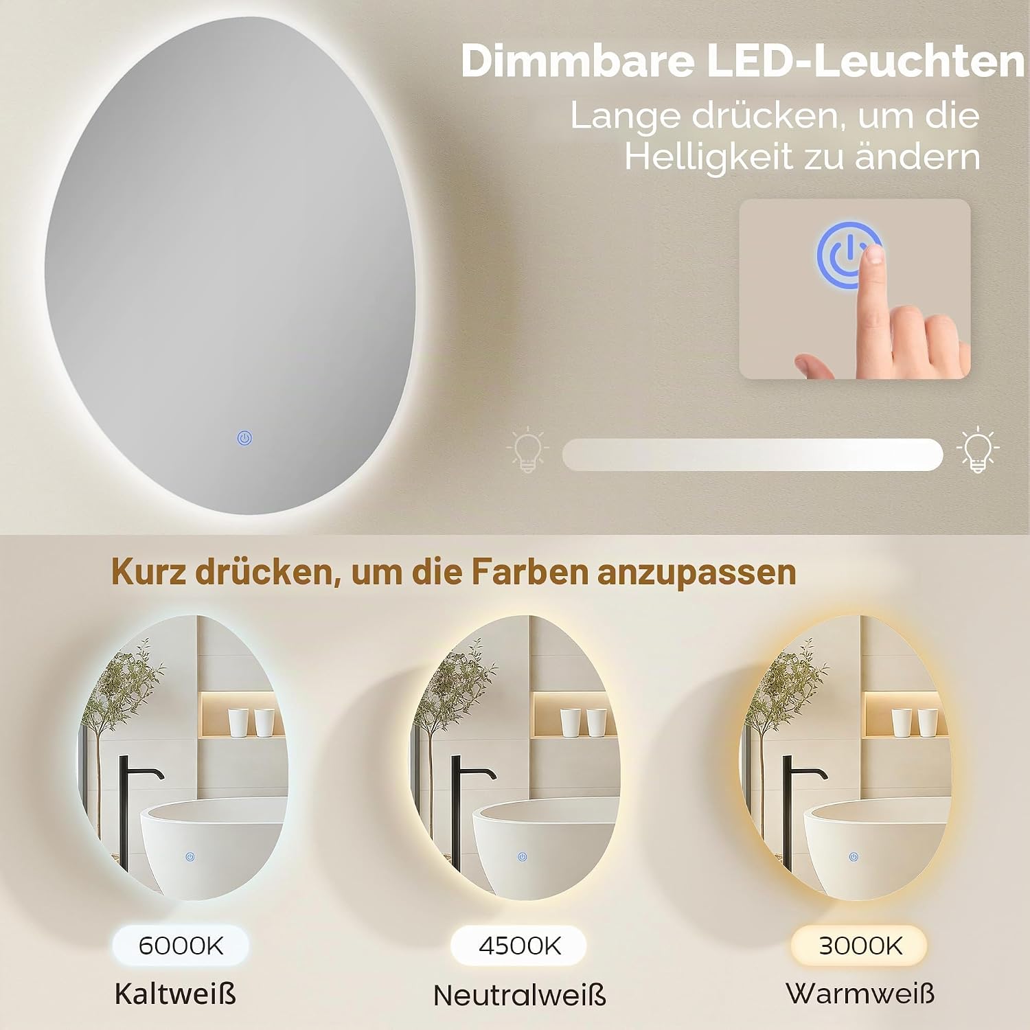 HOMCOM Wandschrank für Badezimmer mit Spiegel und LED-Beleuchtung, 50 x 14 x 70 cm, Badezimmerschrank mit Antibeschlagfunktion, 3 Lichttemperaturen, verstellbare Einlegeböden, Zeitschaltuhr, — Ansicht 5