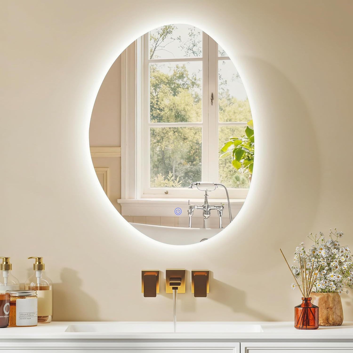 HOMCOM Wandschrank für Badezimmer mit Spiegel und LED-Beleuchtung, 50 x 14 x 70 cm, Badezimmerschrank mit Antibeschlagfunktion, 3 Lichttemperaturen, verstellbare Einlegeböden, Zeitschaltuhr,