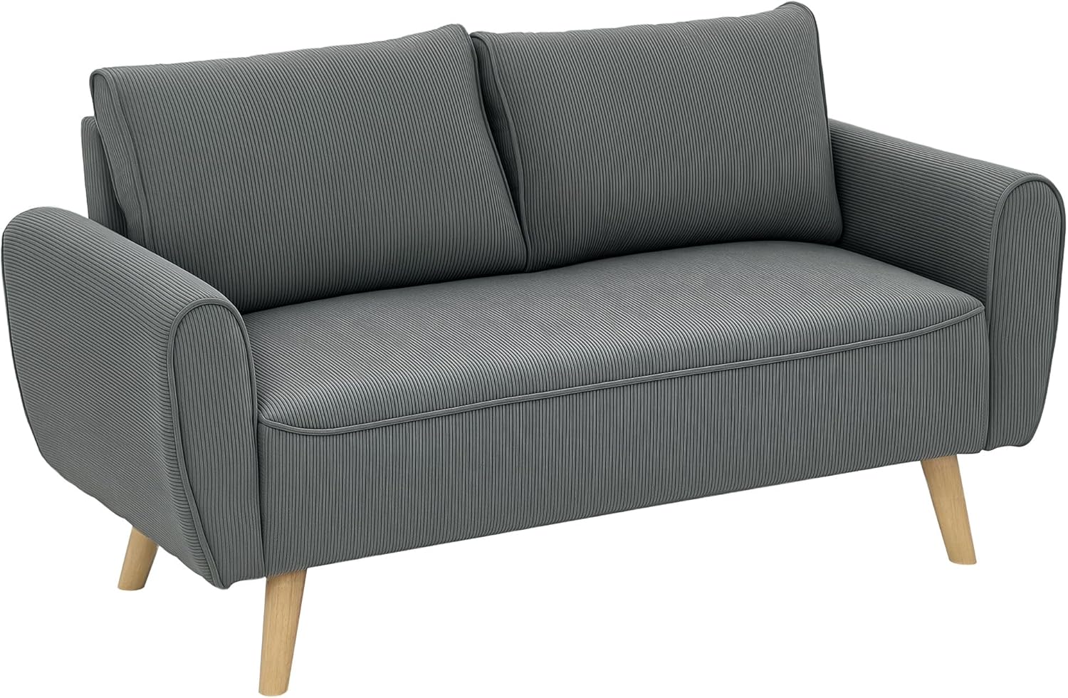 HOMCOM Zweisitzer Sofa mit 2 Kissen, Polstersofa mit 54cm extra tiefen Sitzen, Doppelsofa aus Cord, klein Sofa mit Holzrahmen 2er Couch für Wohnzimmer Schlafzimmer Büro, 145 x 75 x 78 cm, Dunkelgrau